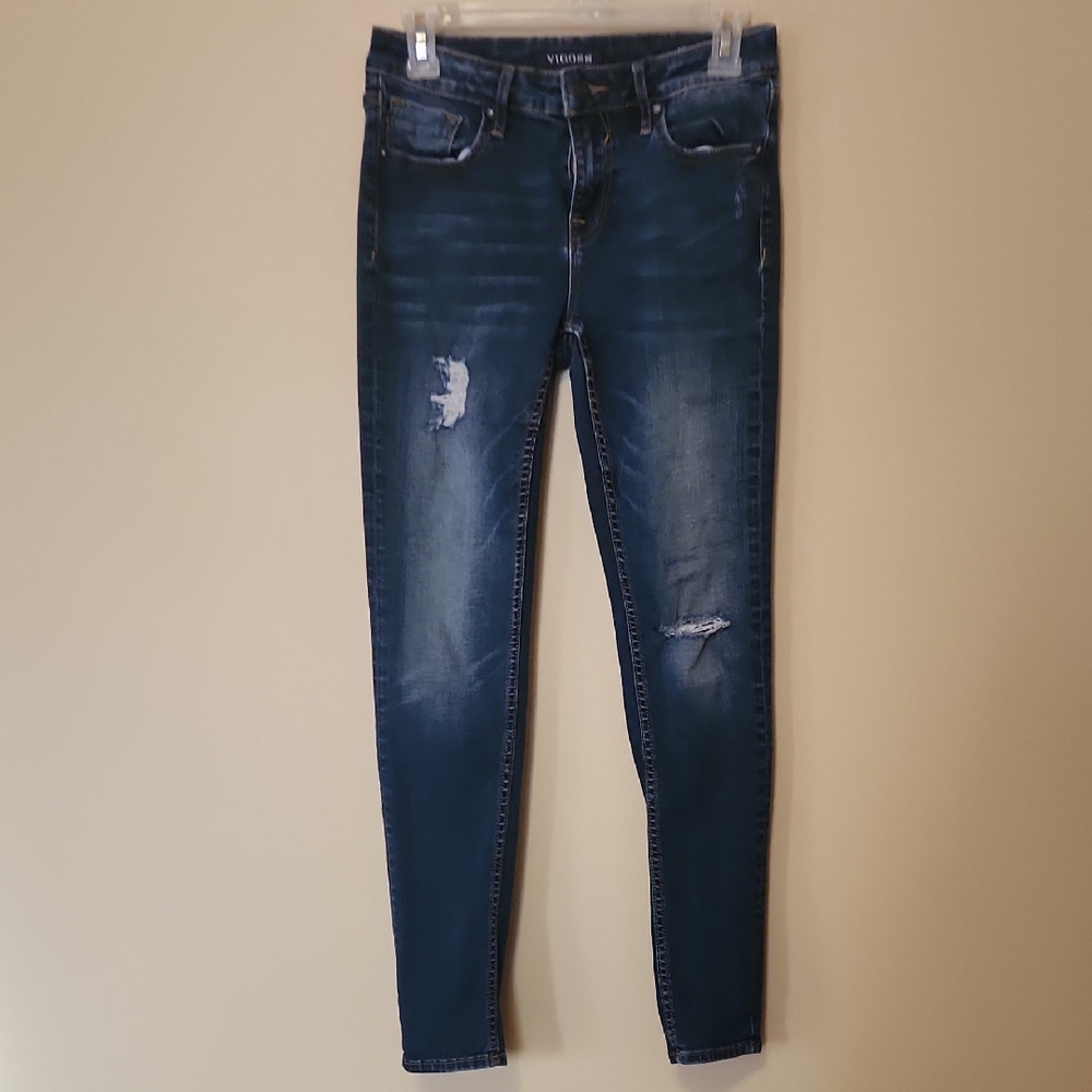 Vigoss Women's Dark Blue Ripped Skinny Jeans